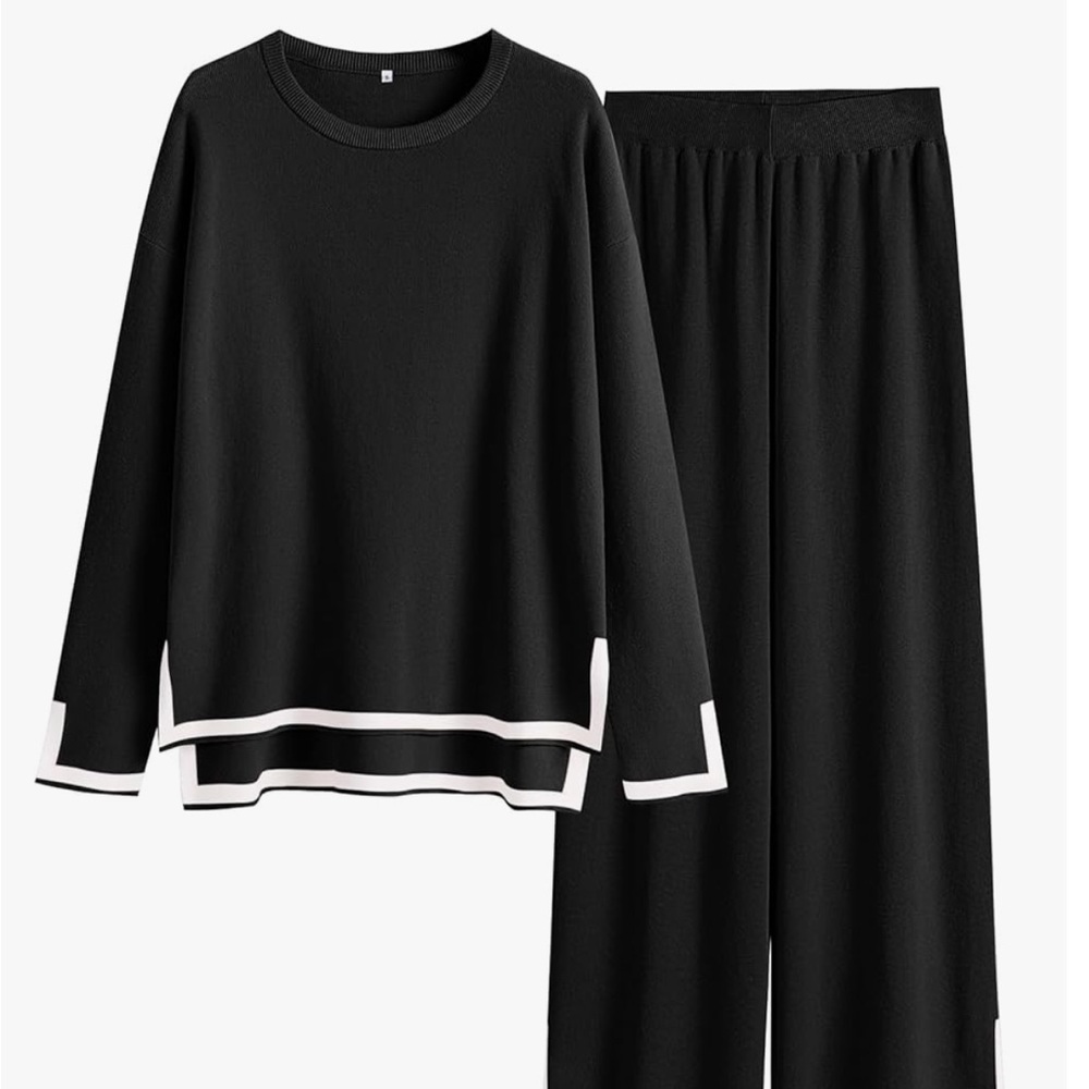 Two Piece Knit Pullover Sweater Tops & Wide leg Pants